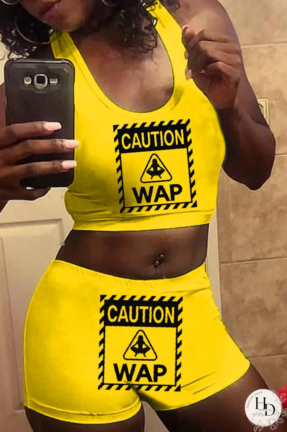 Black Casual Sportswear Sleeveless U Neck Tank Short Print Two Pieces