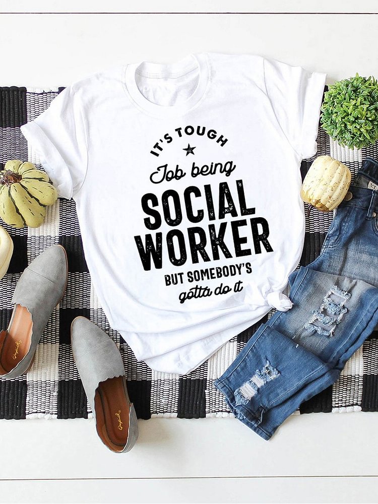 Bestdealfriday Social Worker Job Graphic Short Seeve Round Neck Loose Tee