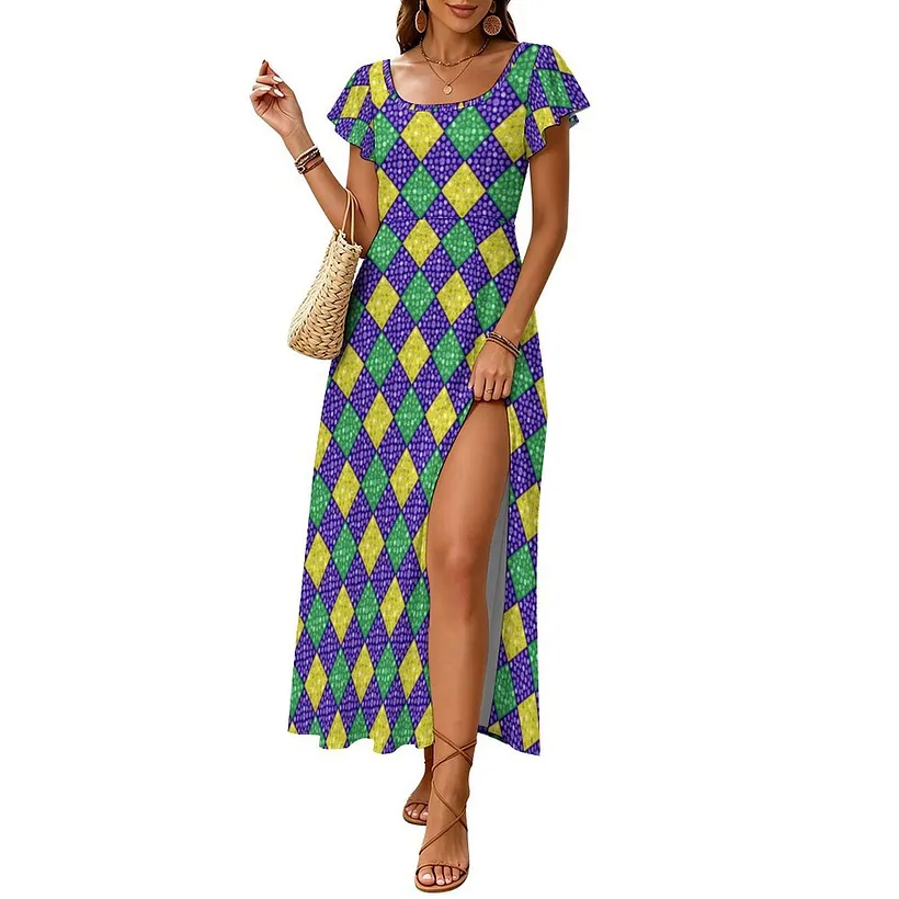 dresses summer for women BTFBM Wedding Guest,Big Floral Dark Green,S Color:Lake 2F27900 browse by_woven short sleeves Floral Embroidered Gingham Maxi