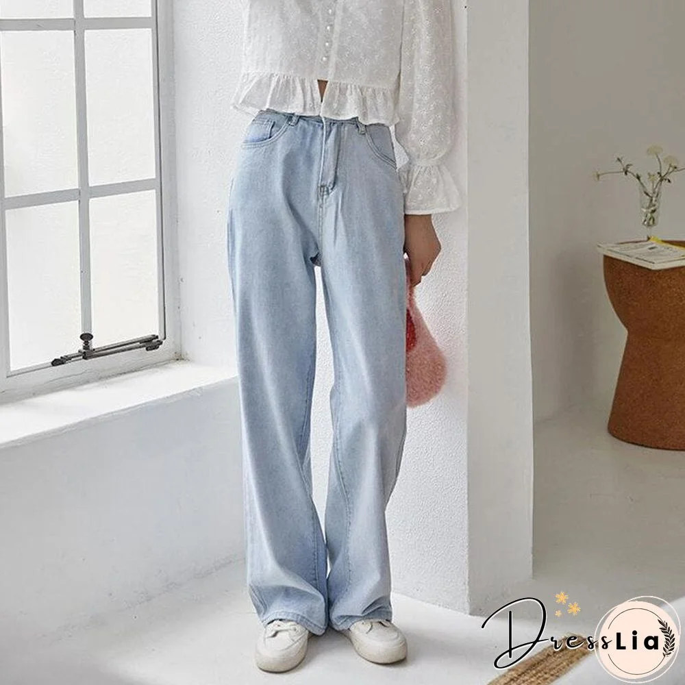 Woman Jeans High Waist Clothes Wide Leg Denim Clothing Blue Streetwear Vintage Quality Fashion Harajuku Straight Pants