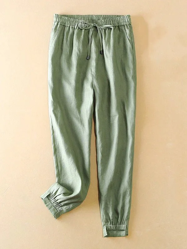 Casual Solid Color Ninth Lantern Linen Pants