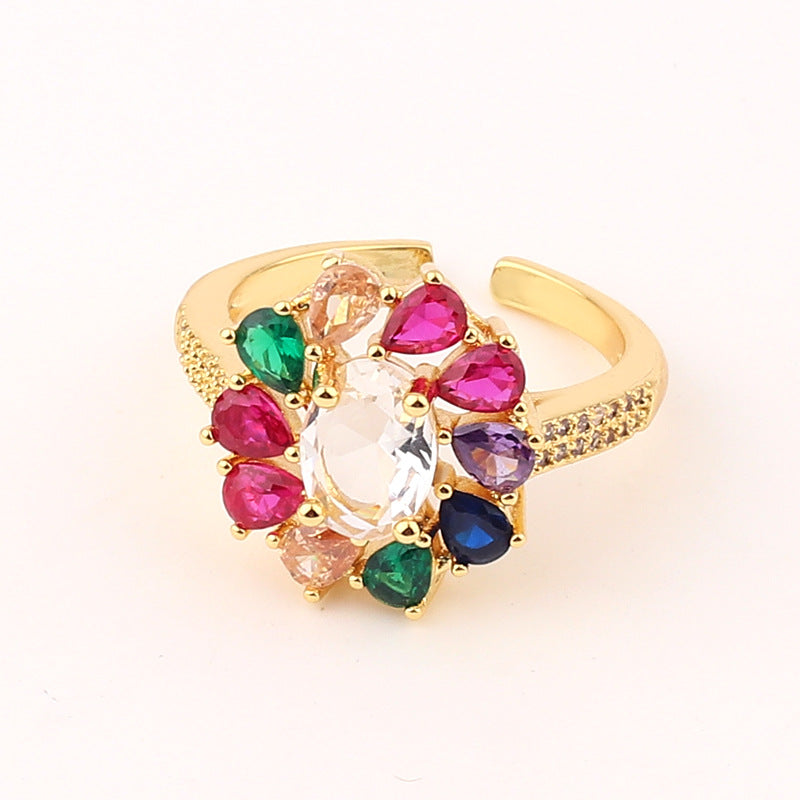 Fashion Women Octagram Flower Copper Electroplating Rings
