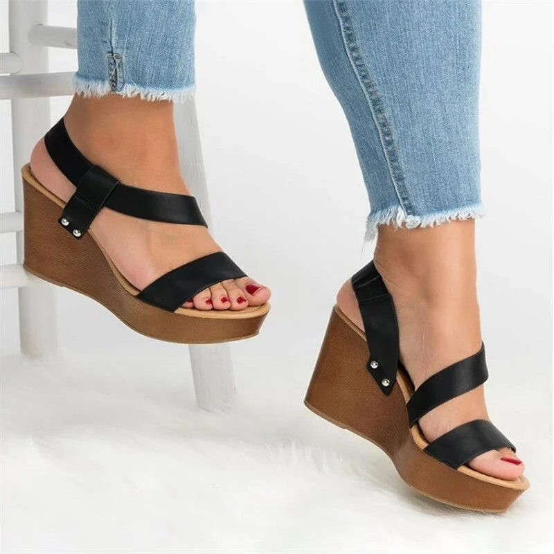 Women Sandalias Wedge Platform Heel Female Shoes Summer Ladies Casual Shoes Wedding Pumps Buckle Sandalias