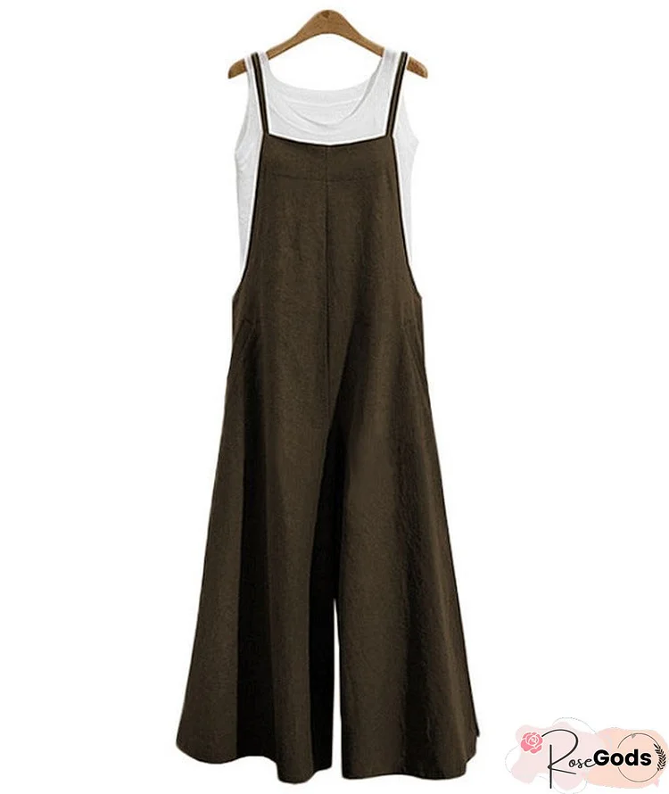 Women's Loose Conjoined Wide Leg Pants Casual Jumpsuit Linen