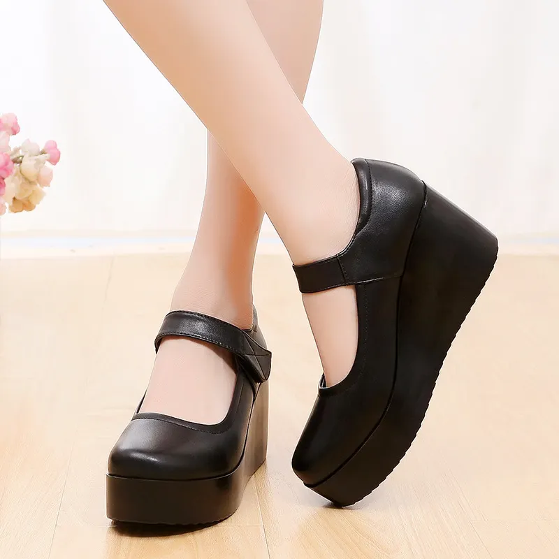 Breakj Breakj Waterproof Table Women's Single Shoes Heel Thick Soles Anti-Slip In The Elderly Leather Shoes Mother Shoes Spring And Autumn Slope And Soft-Soled Women's Shoes