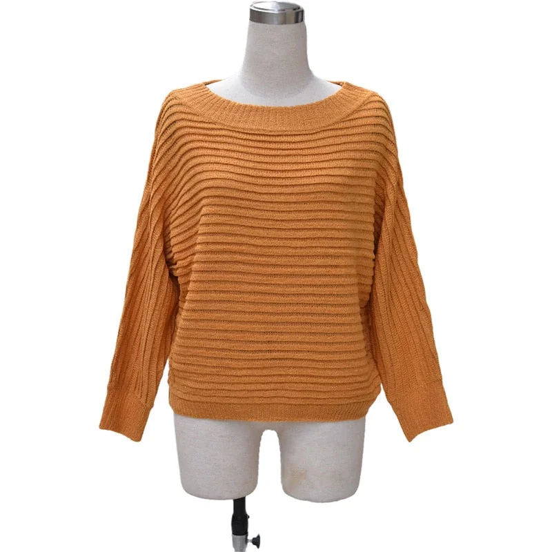 Fitshinling Off Shoulder Women's Knitwear Sweater Batwing Sleeve Oversize Jumper Autumn Winter Bohemian Pullover Sweaters Sale
