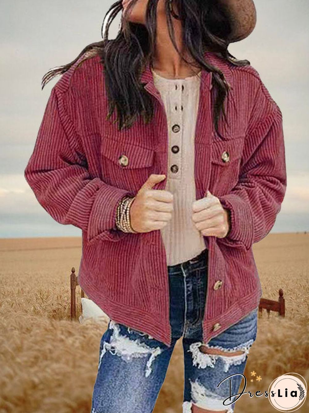 Pure Color Corduroy Coat