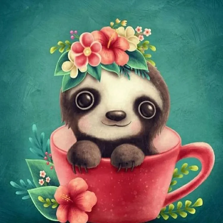 Little Cute Sloth In A Teacup - Full Round 30*30CM