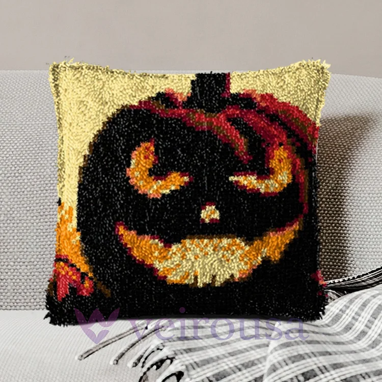 Halloween Ghost Fierce Pumpkin Pillowcase Latch Hook Kits for Beginner veirousa