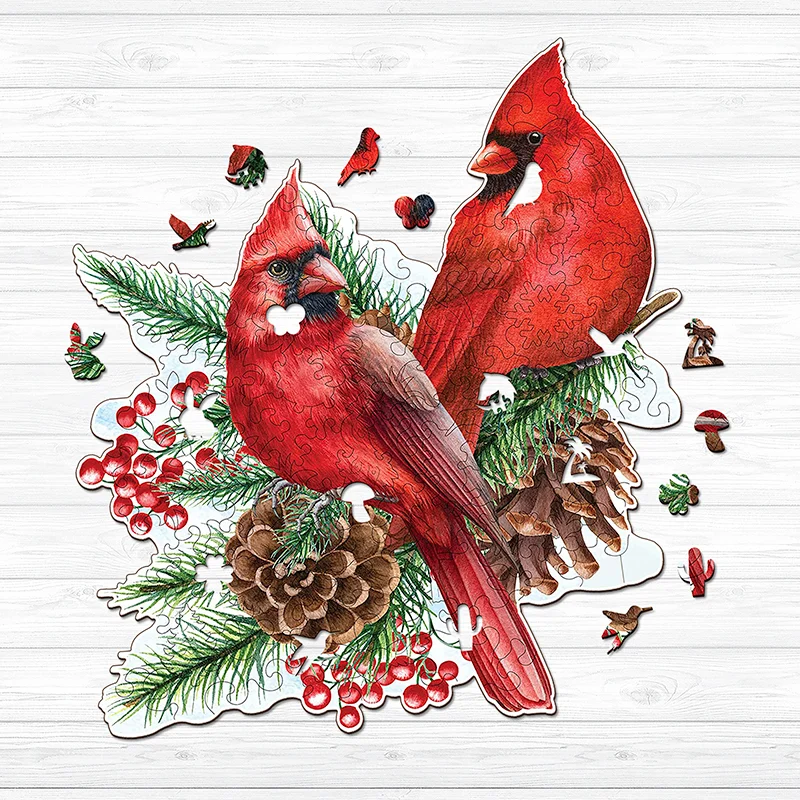 Jeffpuzzle™-JEFFPUZZLE™ Winter Cardinals Wooden Puzzle