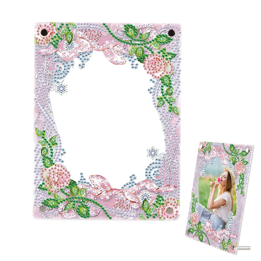 DIY Flower Pink Special Shape Diamond Painting Photo Frame Home Decor Gift 