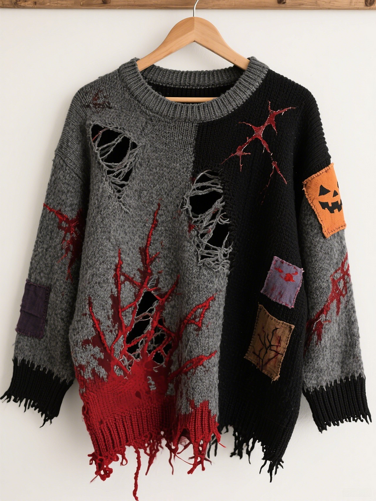 Halloween Contrast Patch Comfort Knitted Sweater