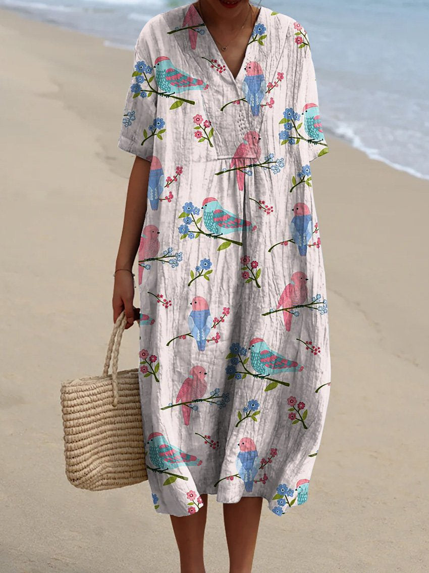 Spring Lovebirds Repeat Pattern Printed Women's Flowy Dress