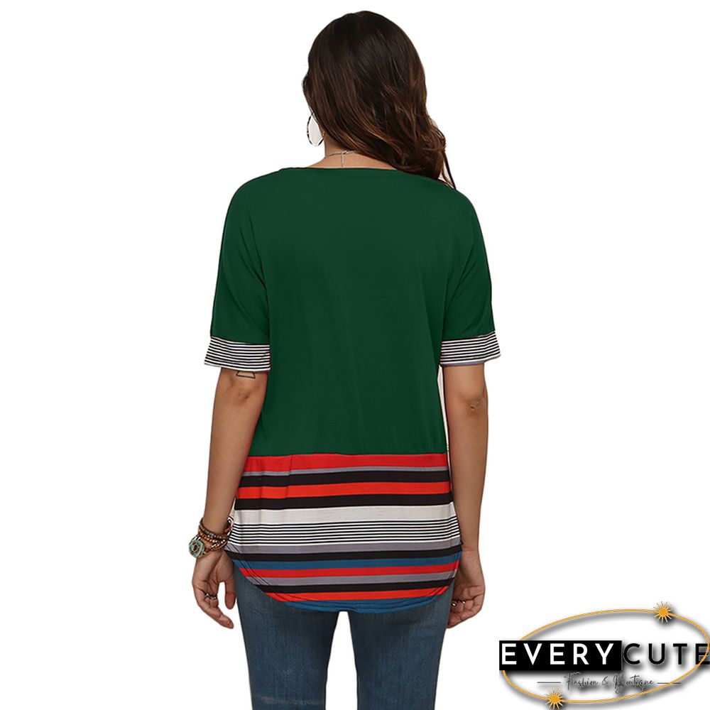 Green Spliced Multicolor Stripe Tunic Top