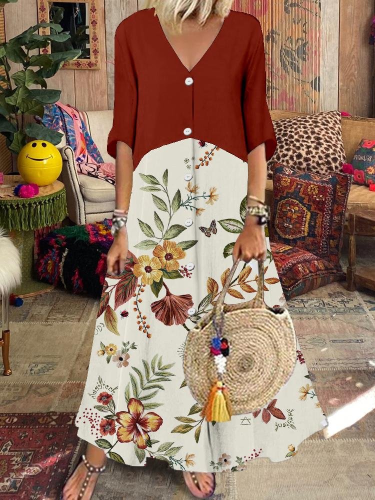 V-neck Fashion Printed Dress