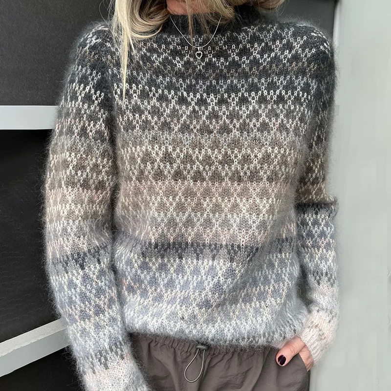 Contrast Color Knitted Vintage Casual Sweater
