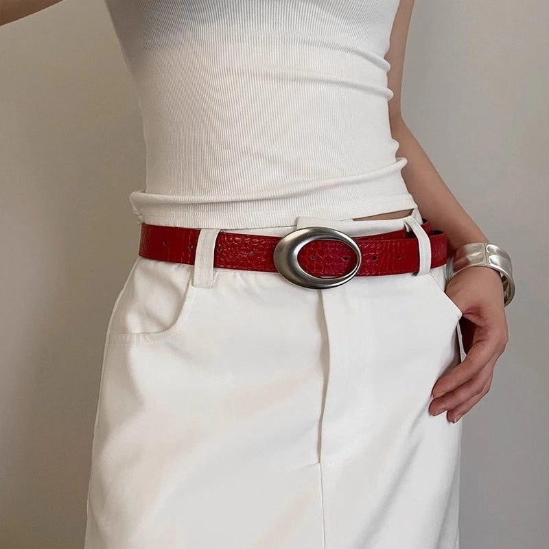 Vintage Style Streetwear Solid Color Pu Leather Alloy Women's Leather Belts2