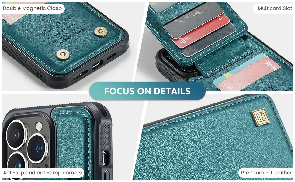 Double magnetic buckle flip up and down card case is suitable for iPhone series card back case