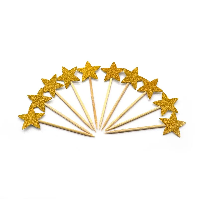20 Pcs Handmade Lovely Glitter Heart Star Cupcake Toppers Birthday Wedding Party Decoration Cake Decoration Food Picks Supplies