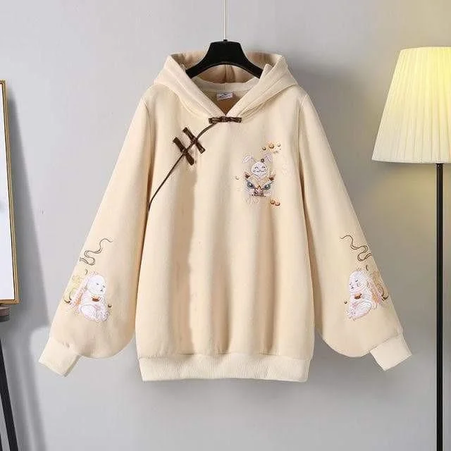 Kawaii Rbbit Embroidery Hoodie Sweatshirt Skirt Two Piece Set SP16200