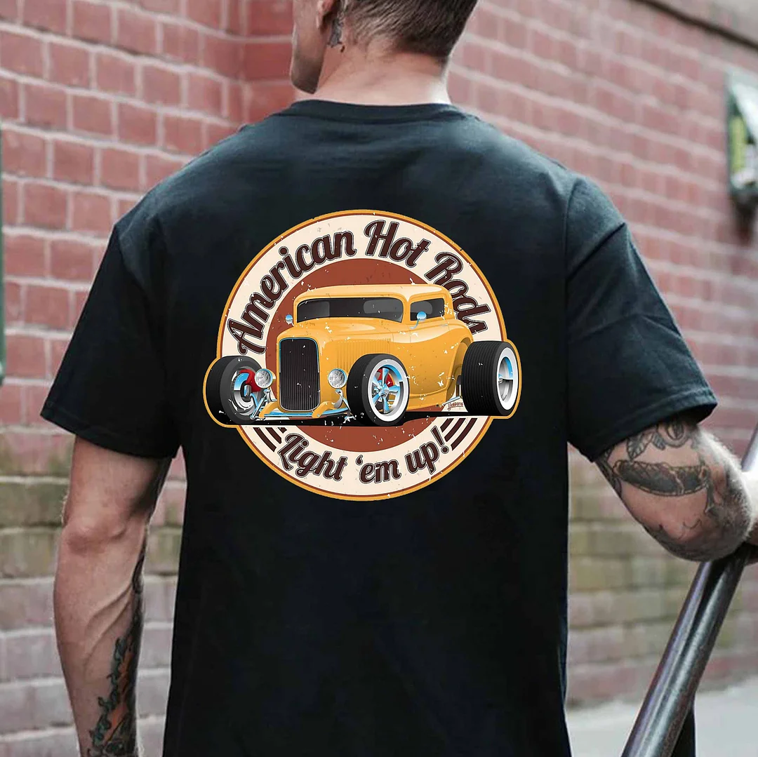 AMERICAN HOT ROD LIGHT'EM UP Classic Car Print Men's T-shirt