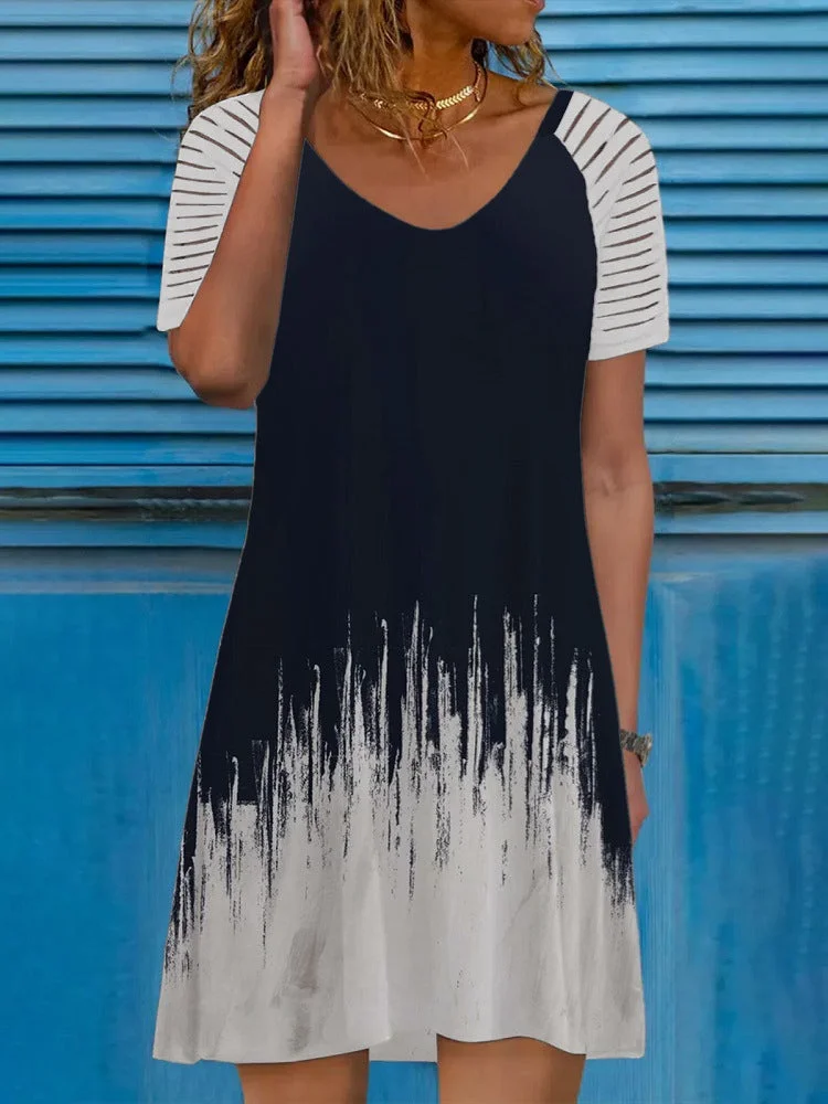 Women Short Sleeve V-neck Graphic Midi Dress