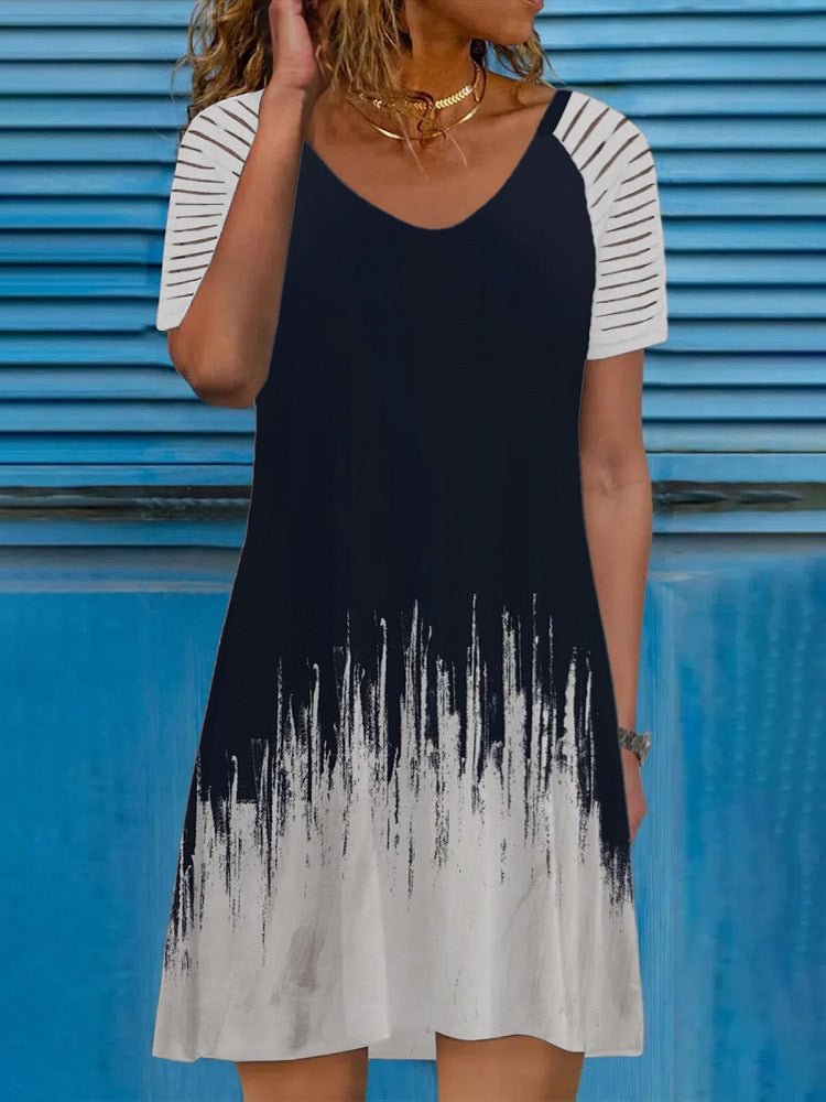 Women Short Sleeve V-neck Graphic Midi Dress
