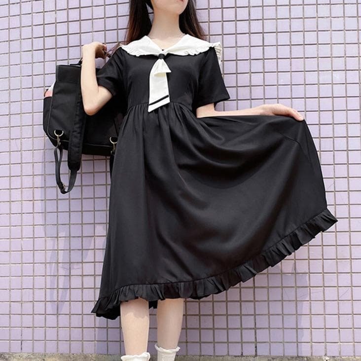 Sweet Cute Sailor Collar Black Lolita Dress SP16346