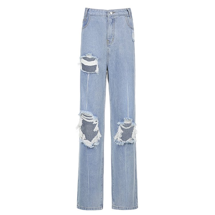 Women's Trousers With Irregular Ripped Jeans-luchamp:luchamp
