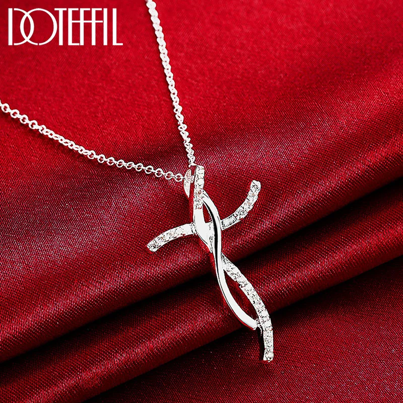 DOTEFFIL 925 Sterling Silver 18 Inch Cross AAA Zircon Pendant Necklace For Women Jewelry