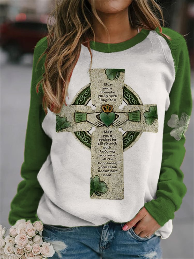 St. Patrick's Day Celtic Cross Contrast Color Sweatshirt