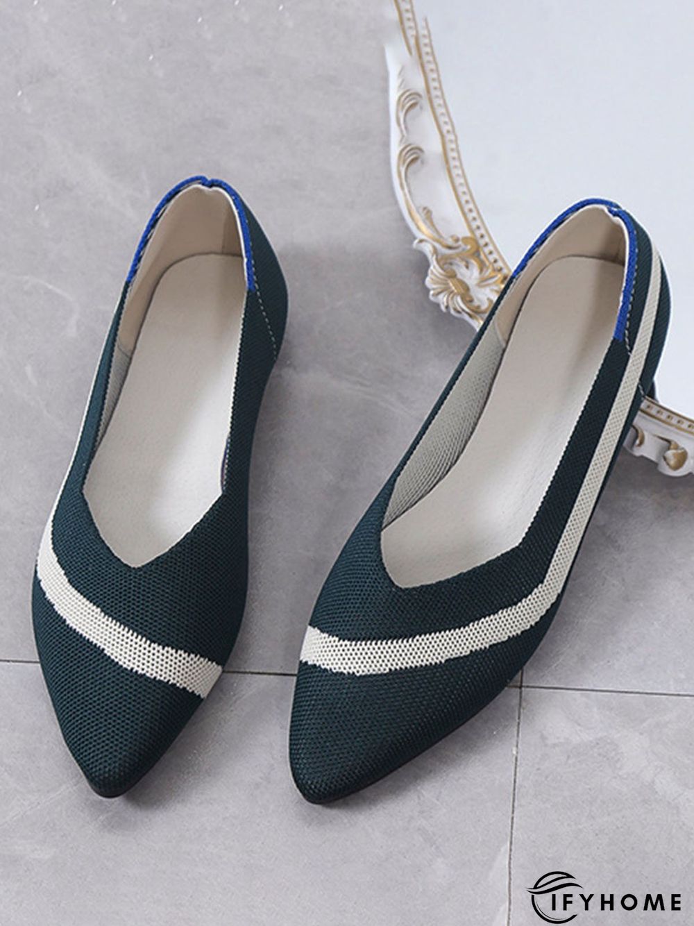 Trendy Knitted Color Contrast Pointed Toe Flats | IFYHOME