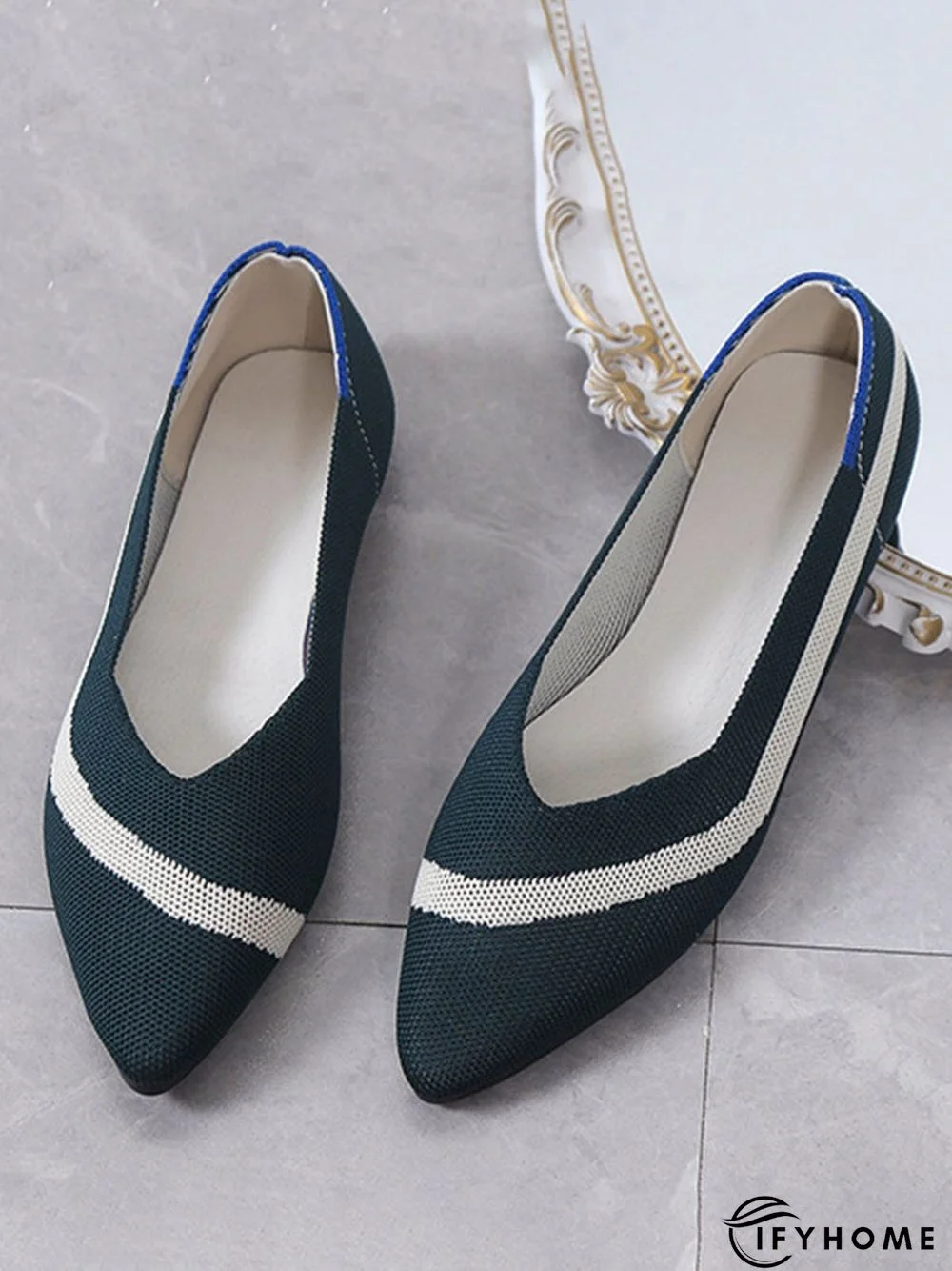 Trendy Knitted Color Contrast Pointed Toe Flats | IFYHOME