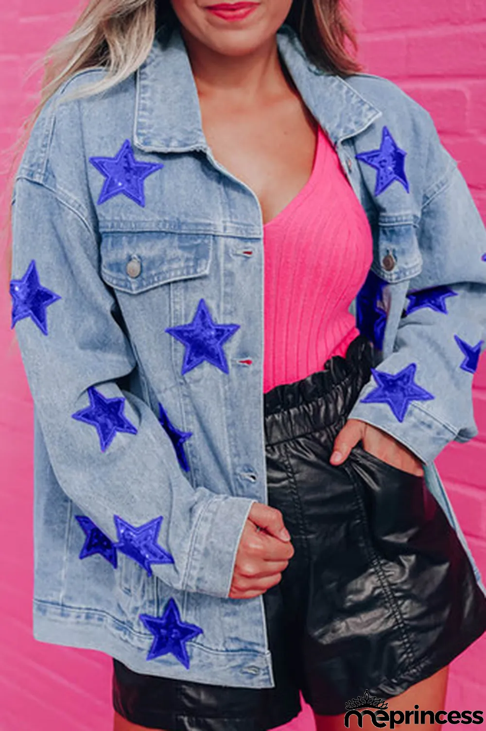 Bluing Sequin Star Flap Pocket Denim Jacket