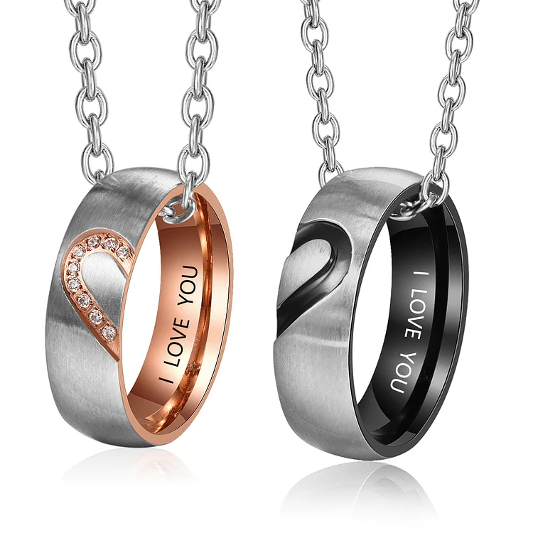 Kettenmachen Personalisierte 2 Texte Paar Ring-Halsketten