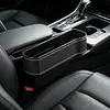 PU Leather Car Seat Organizer with Cup Holders 2 Hooks Auto Console Side Storage Box Universal Fit for Phone Sunglasses Accessories (Black 1Set)