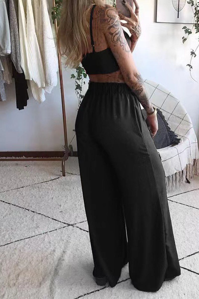 Sexy Solid See-through Slit Spaghetti Strap Sleeveless Two Pieces main image 1