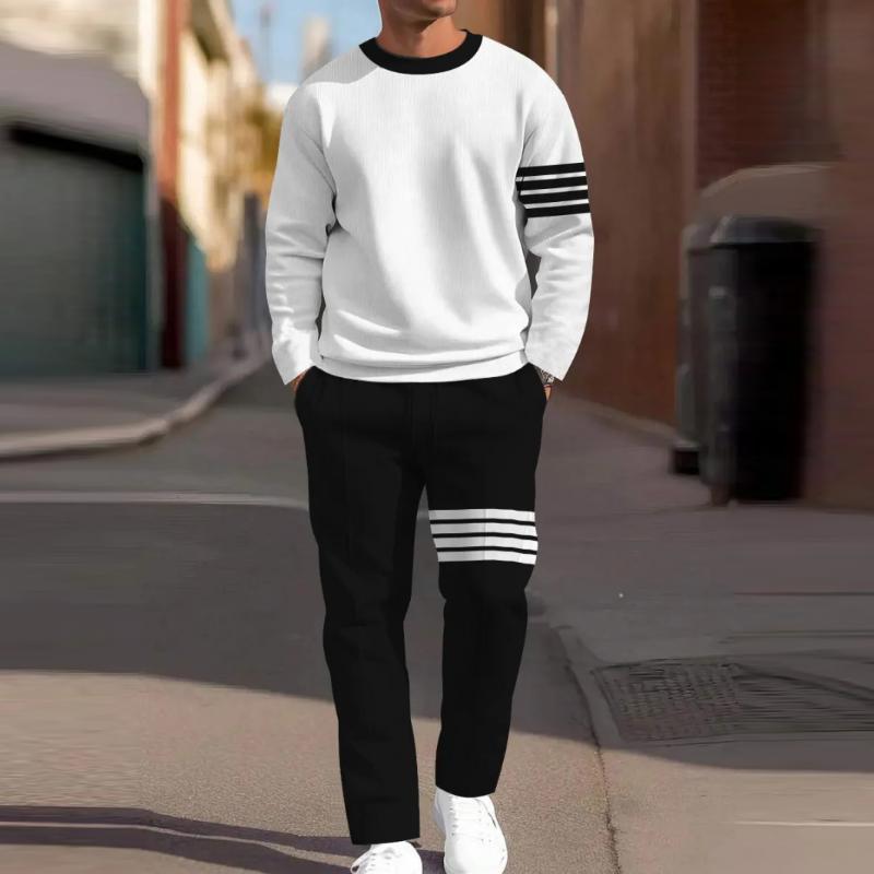 Men's Fashion Printed Round Neck Long Sleeve T-shirt Pants Sports Set 14072277M