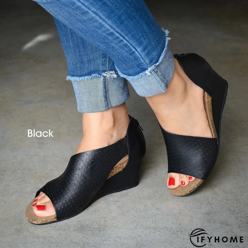 Cut-outs Slip On Wedges Sandals | IFYHOME