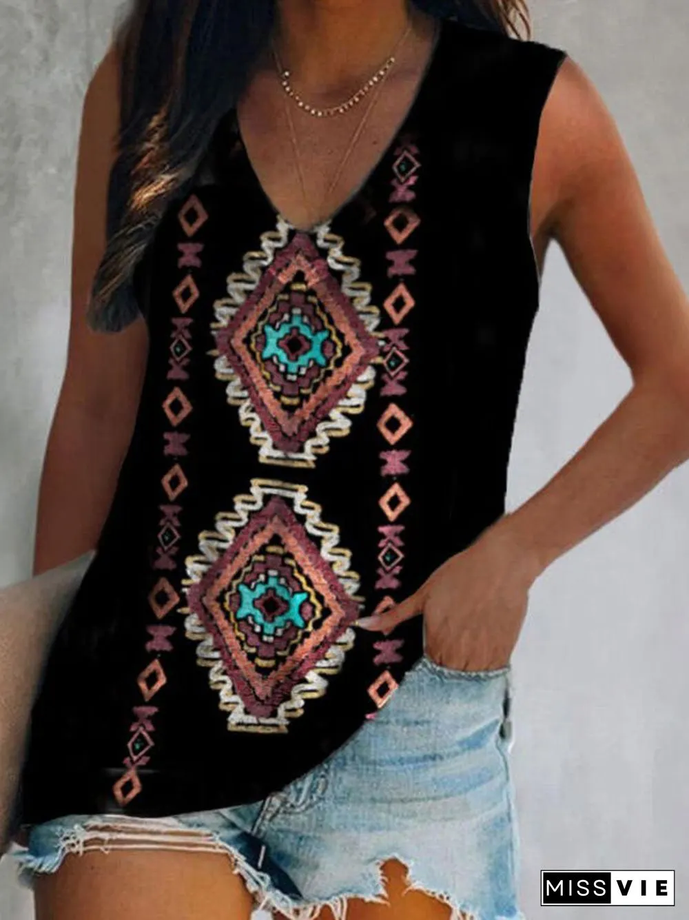 Women'S Tank Tops Vintage Print Casual Sleeveless Tank Top