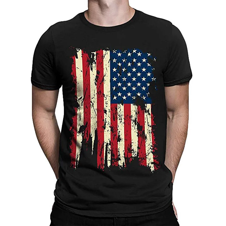 3D American Flag Printing Short-sleeved T-shirt at Hiphopee