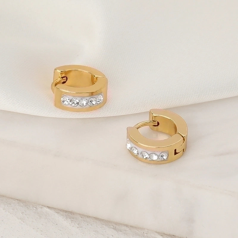 1 Pair Elegant Minimalist Geometric 304 Stainless Steel Zircon 18K Gold Plated Huggie Earrings