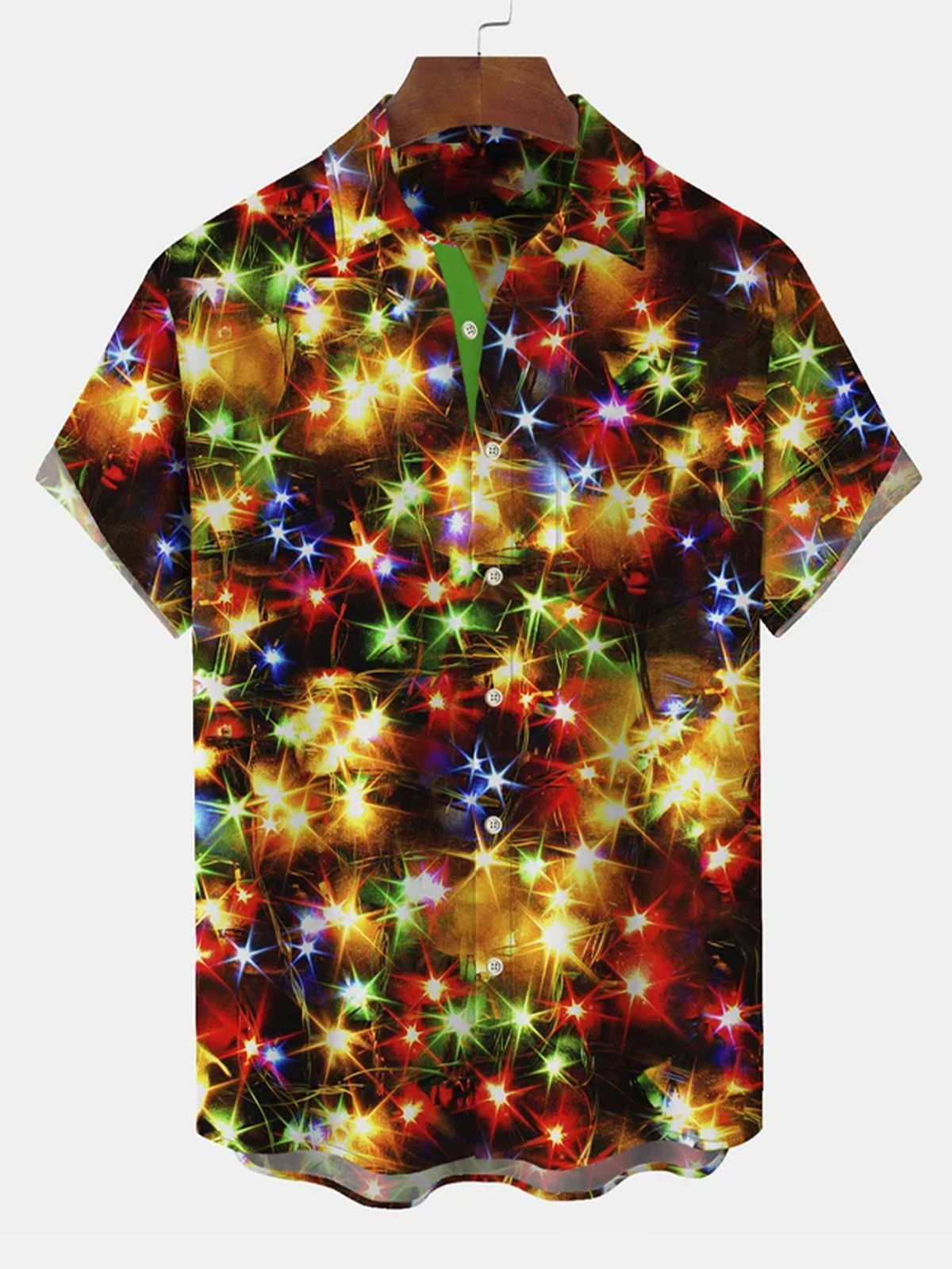 Christmas Gold Neon Men's Shirt Christmas Lights Clothing Button Up Shirt PLUSCLOTHESMAN