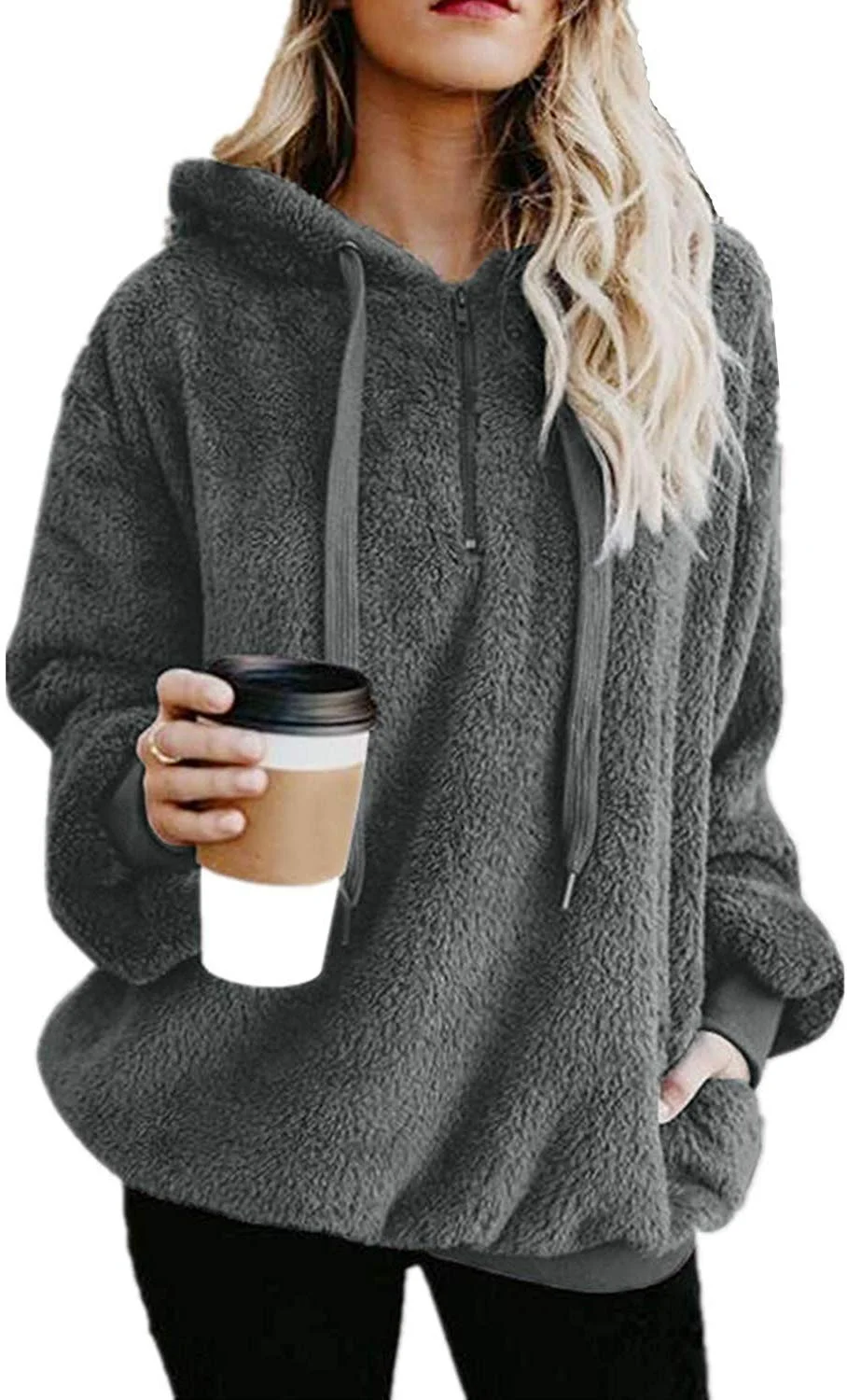 Womens Sherpa Pullover Fuzzy Fleece Sweatshirt Oversized Hoodie with Pockets