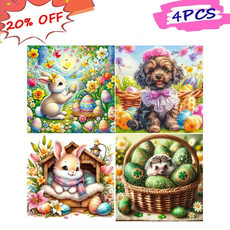 4pcs Easter Egg Bunny 40*40CM (Canvas) Full Round Drill Diamond Painting gbfke