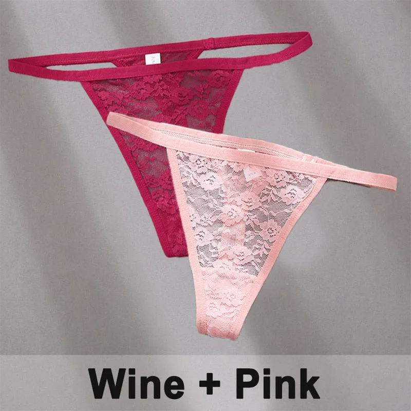 2PCS/Set Women's Underwear Lace Panties Floral Lingerie Woman Panties Sexy Thong G-String Female Pantys Perspective Intimates