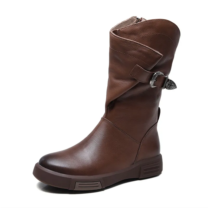 Yyvonne Martin Boots Flat Bottom Middle Knight Boots New Vintage V-Port Side Zipper Slim Single Boots