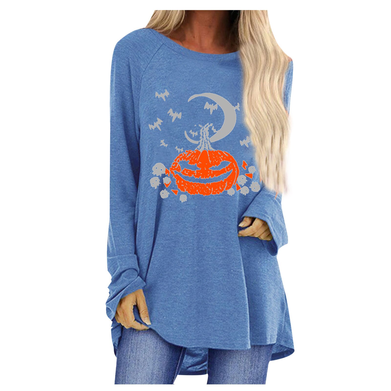 Halloween Pumpkin Print Women's Blouse Casual O-neck Long Sleeve Plus Size Women Clothing Blouses