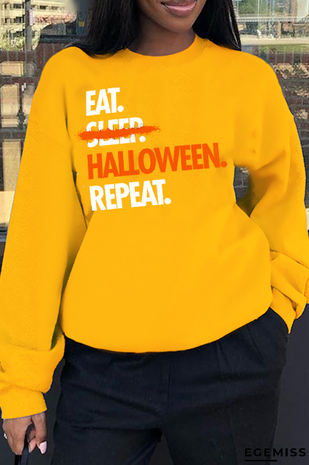 Yellow Street Simplicity Print Letter O Neck Tops | EGEMISS