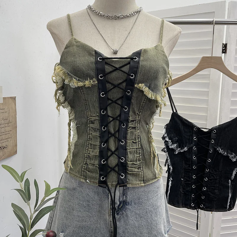 Nigikala Nigikala Shooting Cowboy Draw Rope Tie With Chest Vest Hair Side To Make Old Short Body Sleeveless Top Woman 2726